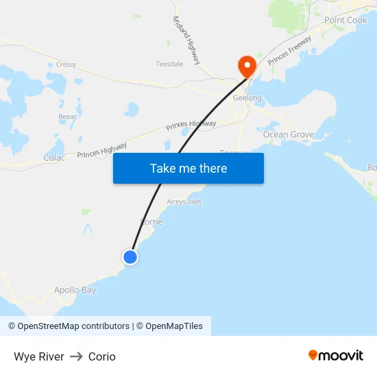 Wye River to Corio map