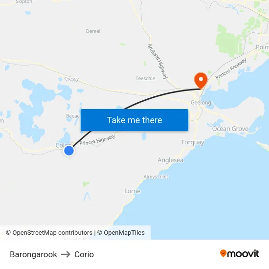 Barongarook to Corio map