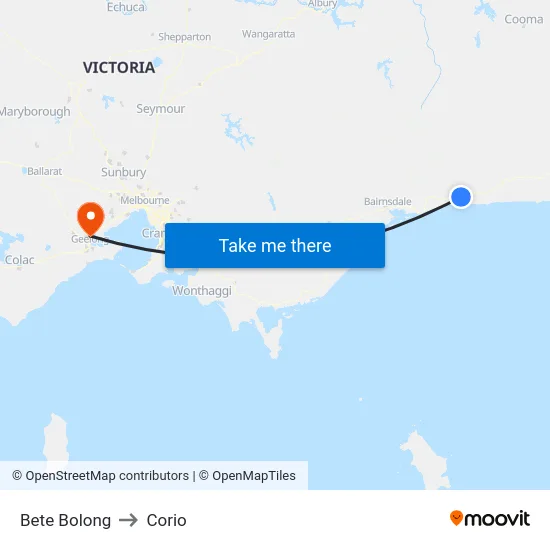 Bete Bolong to Corio map