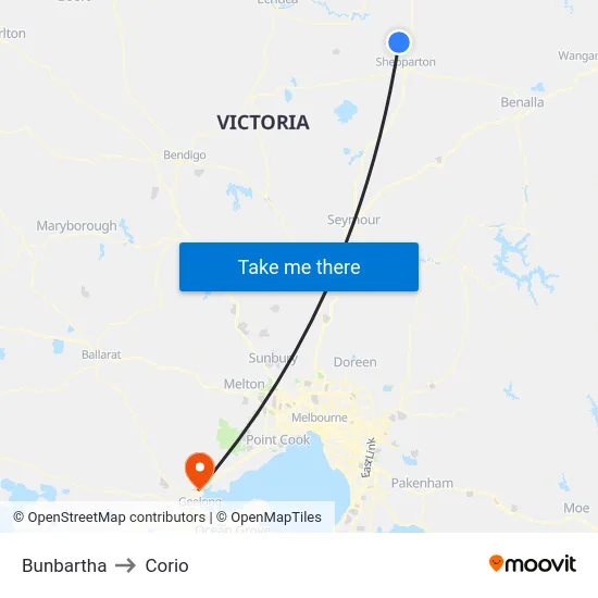 Bunbartha to Corio map