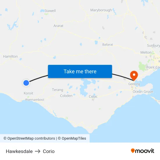Hawkesdale to Corio map