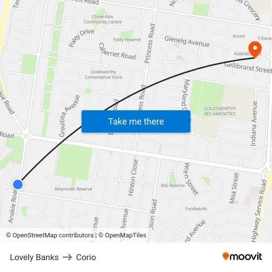 Lovely Banks to Corio map