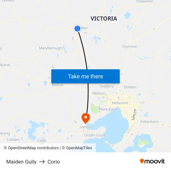 Maiden Gully to Corio map