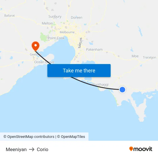 Meeniyan to Corio map