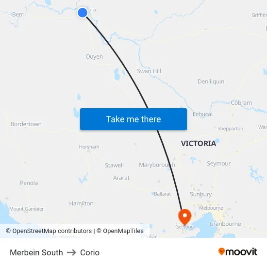 Merbein South to Corio map