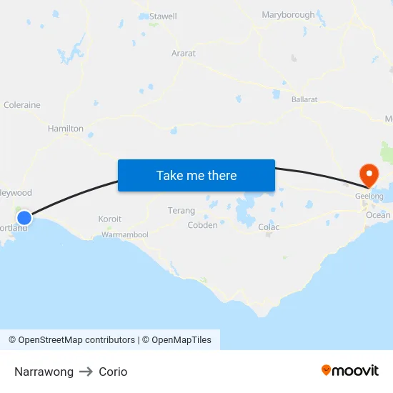 Narrawong to Corio map