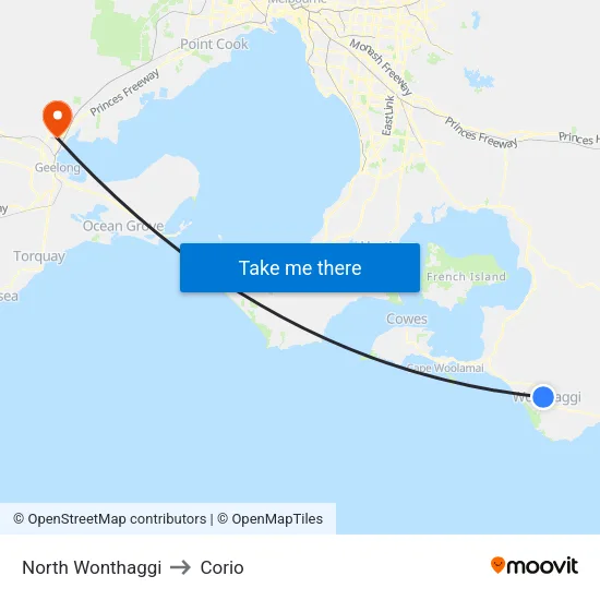 North Wonthaggi to Corio map