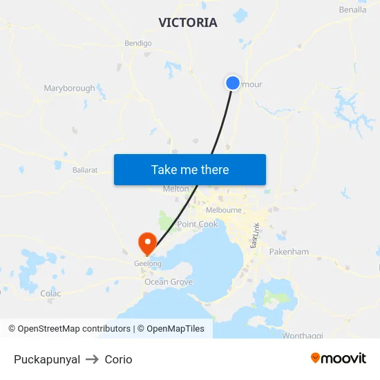 Puckapunyal to Corio map