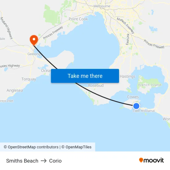 Smiths Beach to Corio map