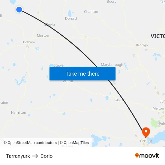 Tarranyurk to Corio map