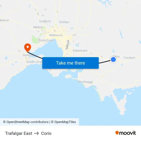Trafalgar East to Corio map