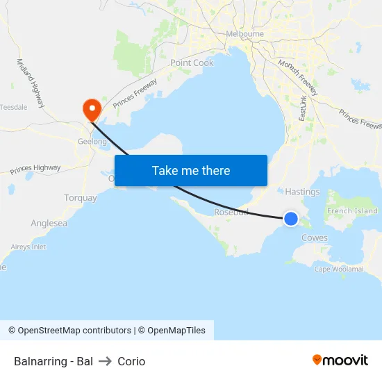 Balnarring - Bal to Corio map