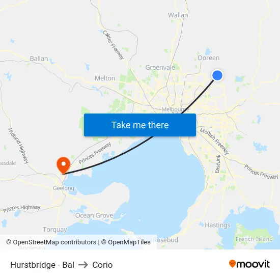 Hurstbridge - Bal to Corio map
