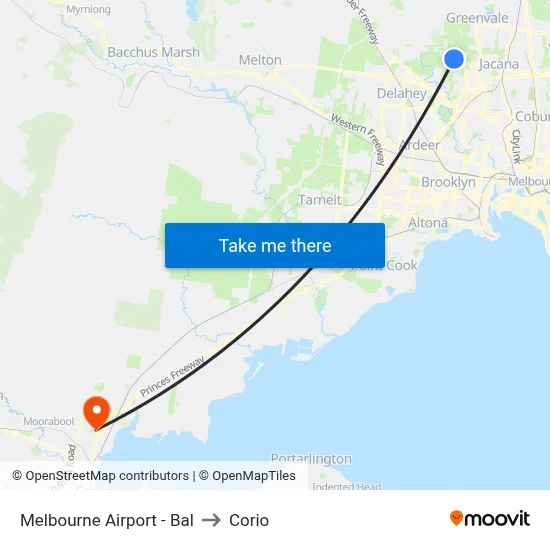 Melbourne Airport - Bal to Corio map