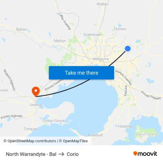 North Warrandyte - Bal to Corio map