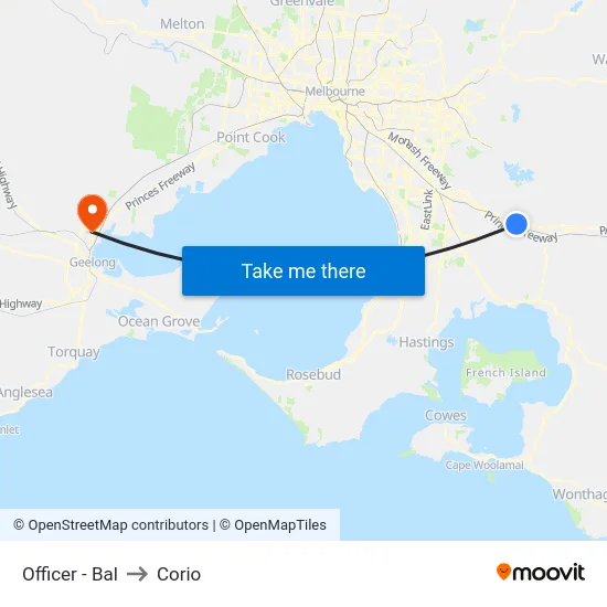 Officer - Bal to Corio map