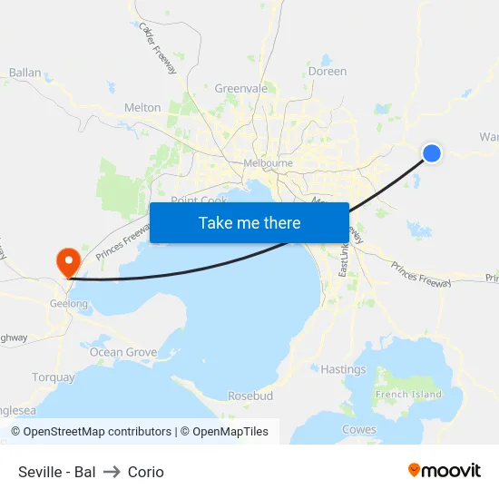 Seville - Bal to Corio map