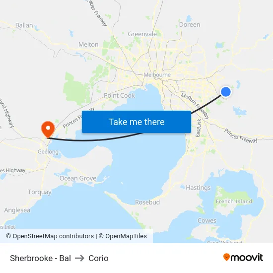 Sherbrooke - Bal to Corio map