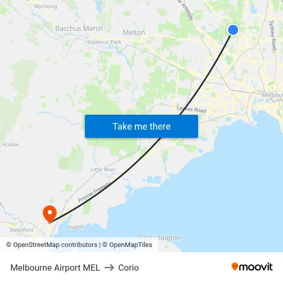 Melbourne Airport MEL to Corio map