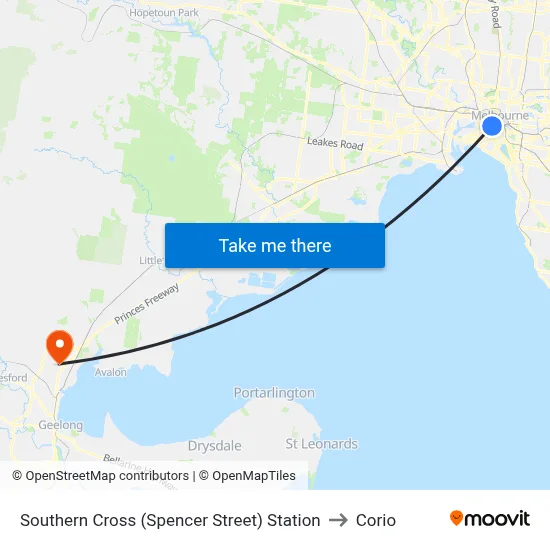 Southern Cross (Spencer Street) Station to Corio map