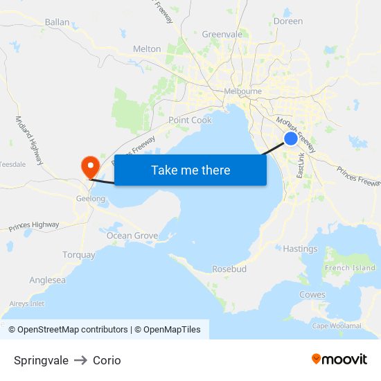 Springvale to Corio map