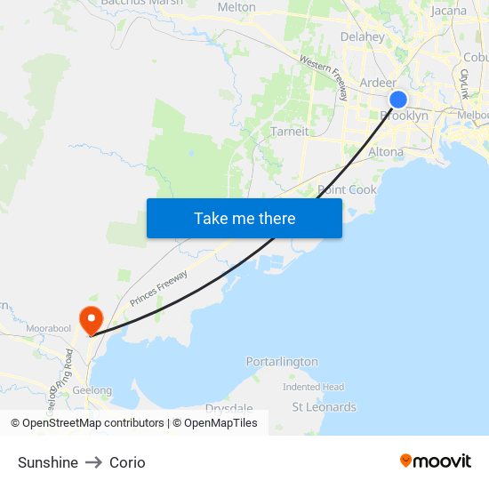 Sunshine to Corio map