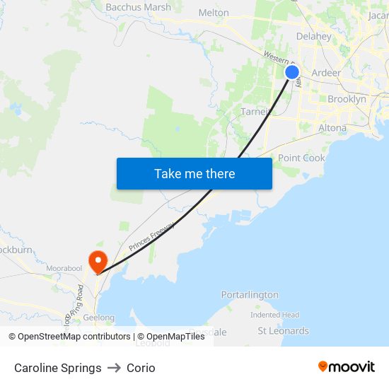 Caroline Springs to Corio map