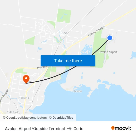 Avalon Airport/Outside Terminal to Corio map