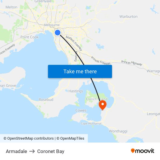 Armadale to Coronet Bay map