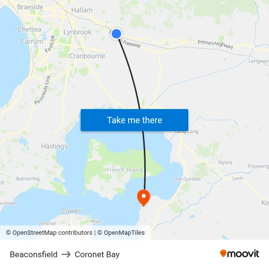 Beaconsfield to Coronet Bay map