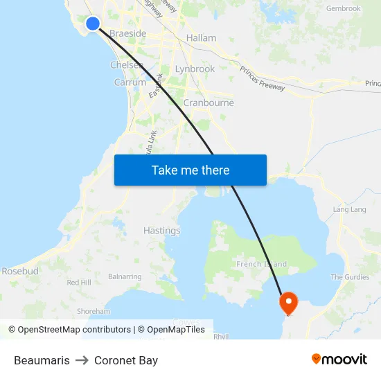Beaumaris to Coronet Bay map
