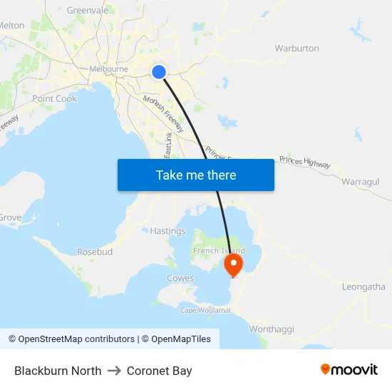 Blackburn North to Coronet Bay map