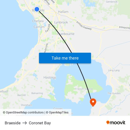 Braeside to Coronet Bay map