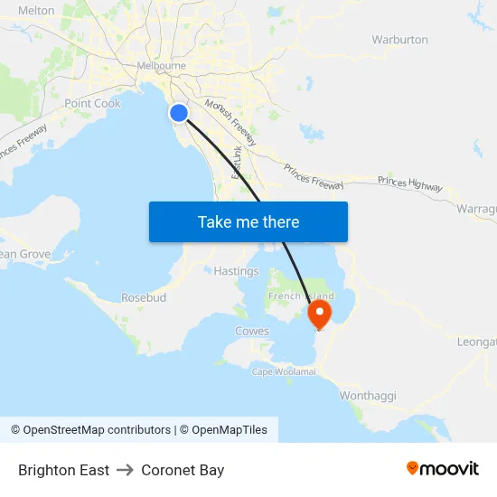 Brighton East to Coronet Bay map