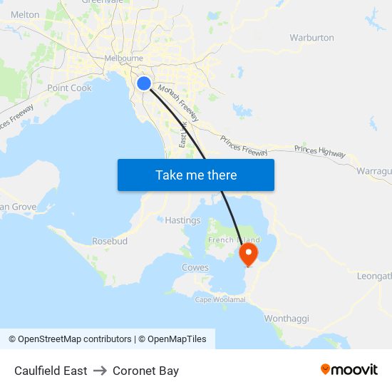 Caulfield East to Coronet Bay map