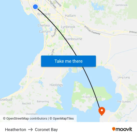 Heatherton to Coronet Bay map