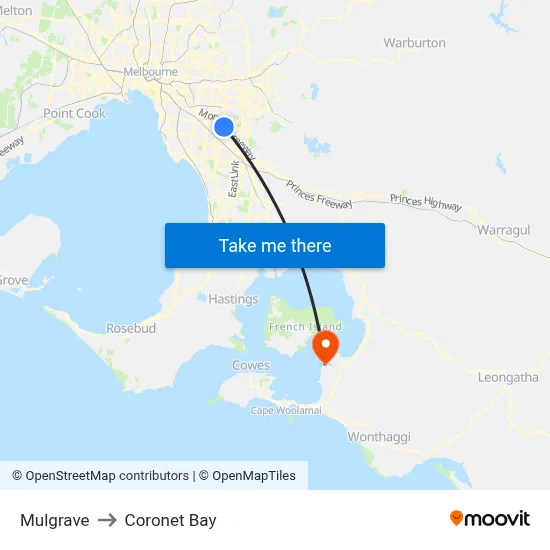 Mulgrave to Coronet Bay map