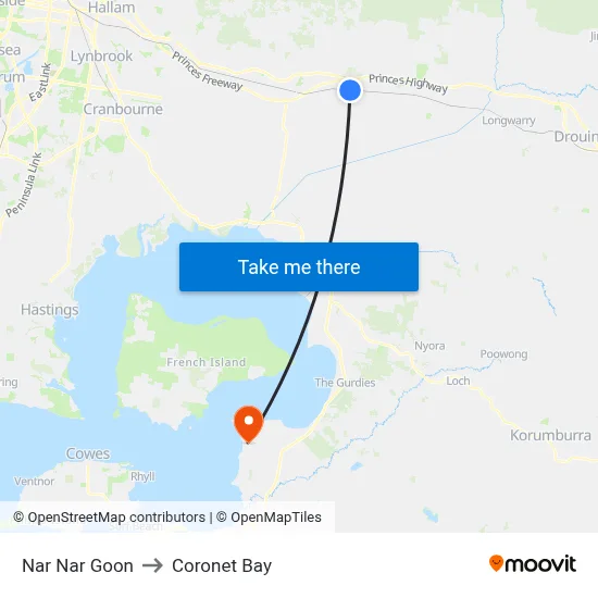 Nar Nar Goon to Coronet Bay map