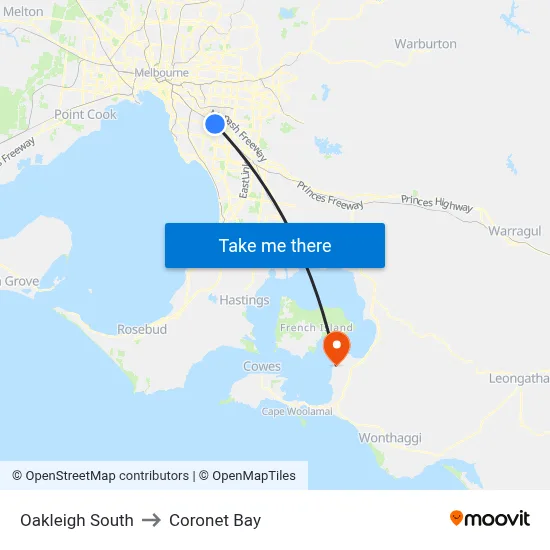 Oakleigh South to Coronet Bay map