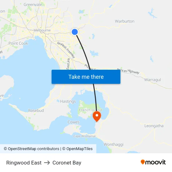 Ringwood East to Coronet Bay map