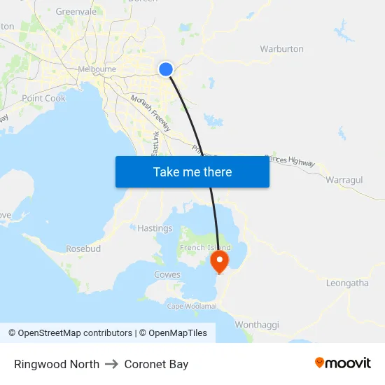 Ringwood North to Coronet Bay map