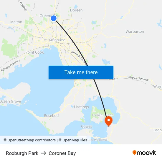 Roxburgh Park to Coronet Bay map