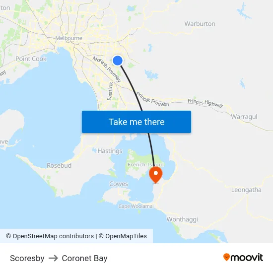 Scoresby to Coronet Bay map