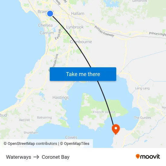 Waterways to Coronet Bay map