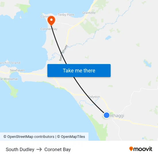 South Dudley to Coronet Bay map