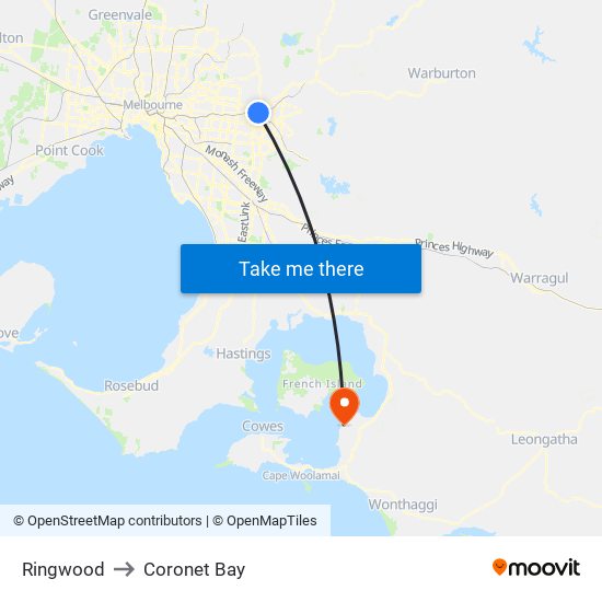 Ringwood to Coronet Bay map