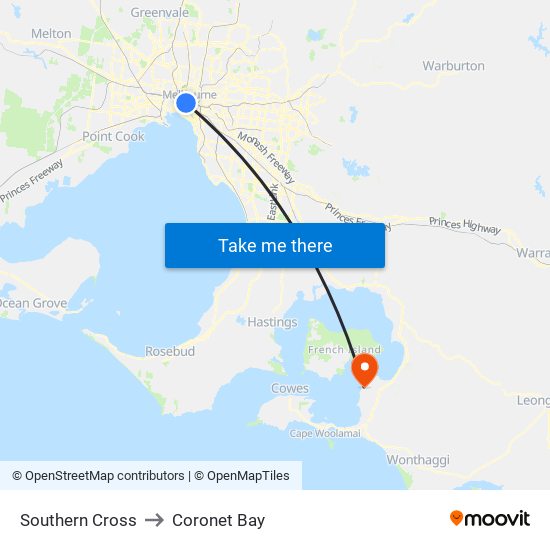 Southern Cross to Coronet Bay map