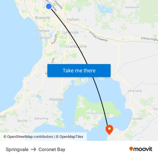 Springvale to Coronet Bay map