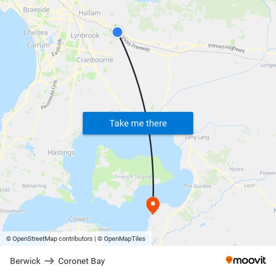 Berwick to Coronet Bay map