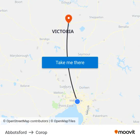 Abbotsford to Corop map